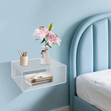 Wall-Mounted Bedside Table Acrylic Bedside Bookshelf Acrylic Floating Nightstand