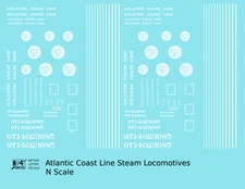 K4 N Scale Decals Atlantic Coast Line ACL Steam Locomotive White