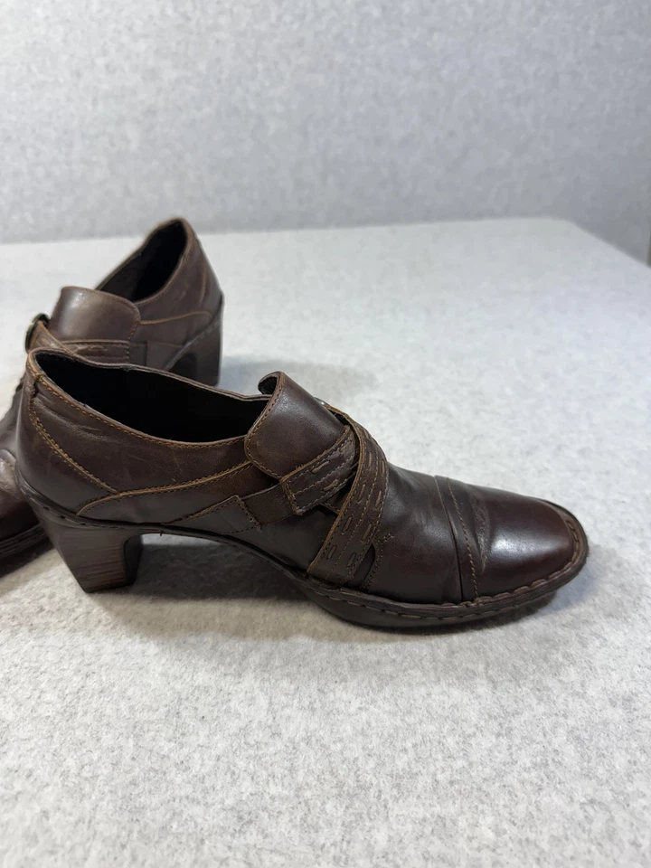 Josef Seibel Shoes Womens Size 7.5 Brown Leather Buckle Heels Comfort Casual 38 - Image 4 of 4