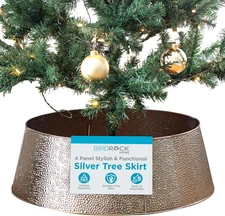 BIRDROCK HOME 4-Panel Christmas Tree Collar - Silver Bubble Tree Skirt - 26" Bas