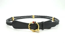 GUCCI Vintage Narrow Belt 70-28 Sherry Line Braided Leather Navy 4699k