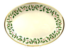 LENOX HOLIDAY DIMENSION OVAL PLATTER HOLLY LE...
