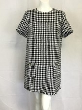 [356] H&M Dress Womens M Black White Houndstooth Tweed Short Shift Pockets