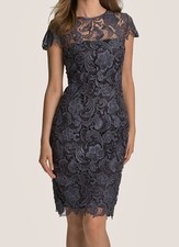 PATRA LTD Venise Lace Black Nude Underlay Cap Sleeve Sheath DRESS New Womens 6