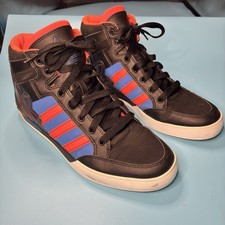 Adidas Hard Court Hi Big Logo Sneakers Men 10.5 Black Blue Orange Retro High Top