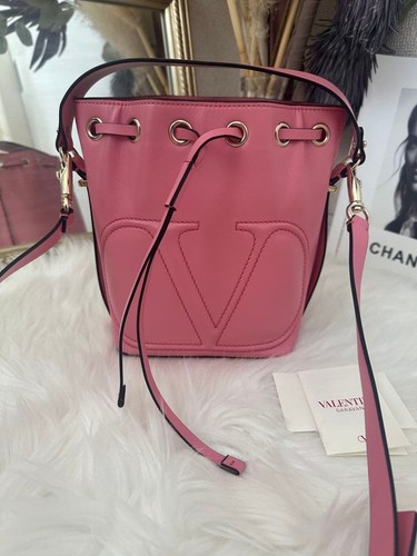 Valentino Garavani Leather V Logo 2way Drawstring Bag Pink Women Made in Italy