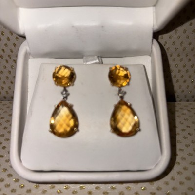 Citrine & Diamond 14K Gold Drop Earrings Dangle Earrings