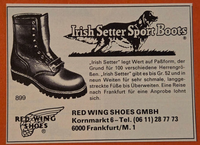 15. Red Wing Shoes GmbH Irish Setter Sport Boots Stiefel Werbeanzeige 1981
