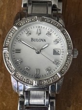 Bulova 96R105 Diamond Stainless Steel White Mother of Pearl Dial Womens Watch