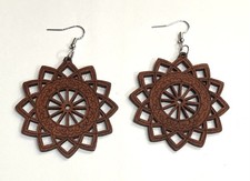 Bohemian Brown Wooden Mandala Floral Dangle Earrings -227