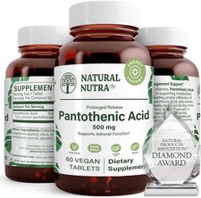 Natural Nutra Time Release Pantothenic Acid 500 mg 60 Vegetarian Tablets 3 Pack