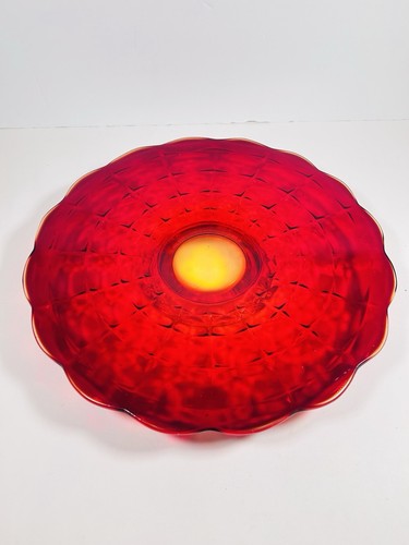 "Tiara Indiana de colección con patas de vidrio 13,5"" plato de pastel constelación rojo ámbar leer" - Imagen 2 de 11