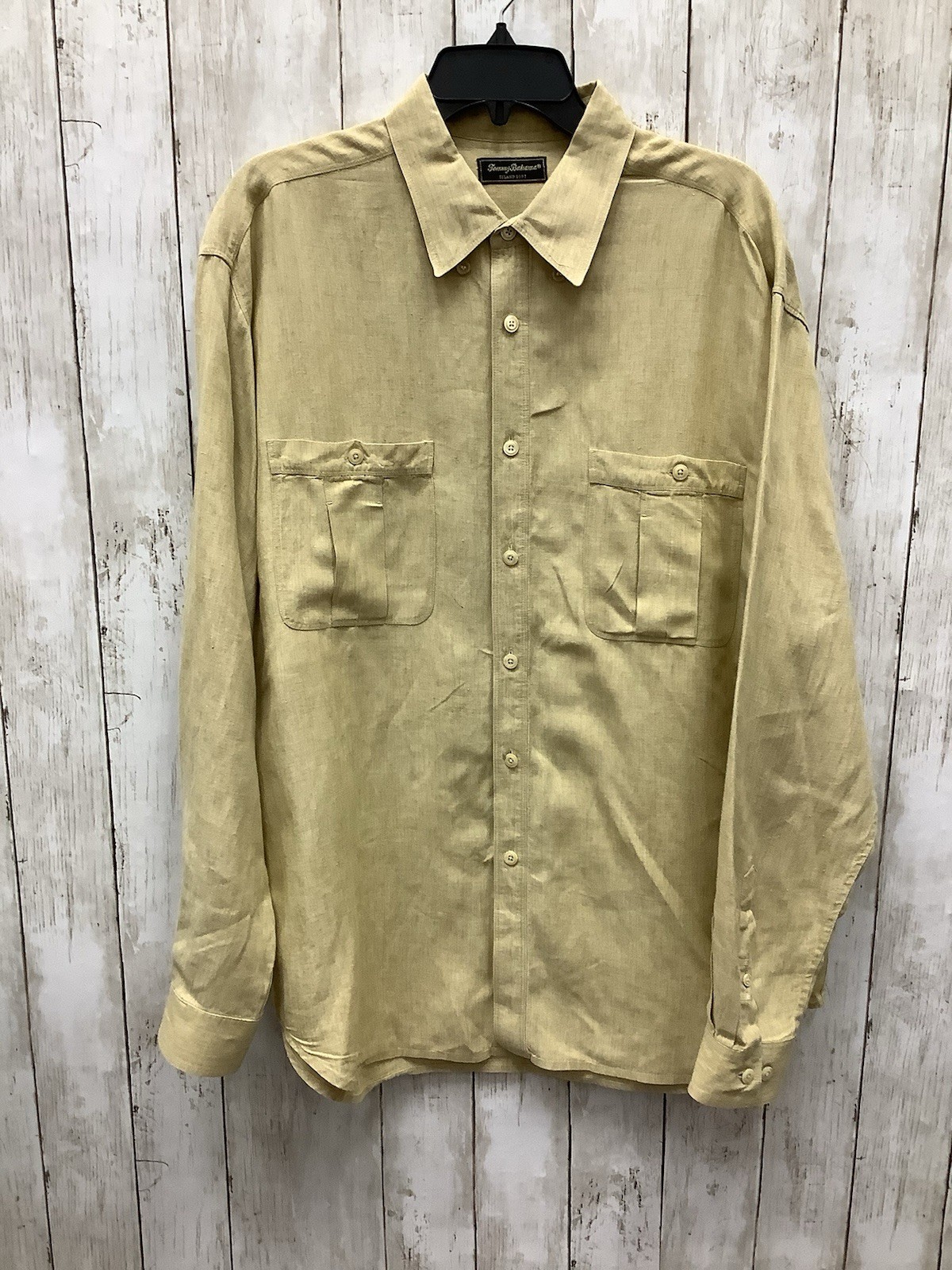 Tommy Bahama Island Soft Linen Tan Button Up Shirt Size Large 0402-28