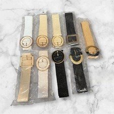 Women's Wide Woven Fashion Belts Set, Metal Buckle, Beige White Black