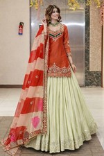 New Designer Silk Orange Top Lehenga With Dupatta For Indian Functional Wear