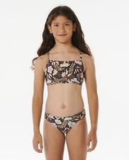 Rip Curl Girls Tropics 3 Piece Swim Surf Bikini Rash Vest Set - Washed Black