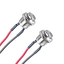 (2-Pack) 12mm Silver Metal Waterproof Momentary Push Button 12mm High Head