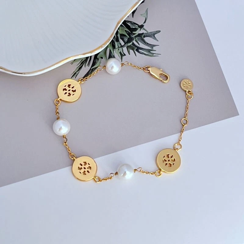 ¡Nuevo! Pulsera Tory Perla y Círculo Blanco con Bolsa Joyería Tamaño Longitud: 18+4cm Foto 2 de 3