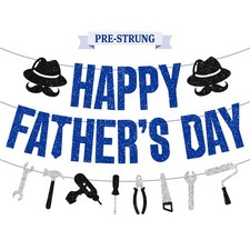 Happy Fathers Day Banner, Decor Pre Strung Glitter Multicolor
