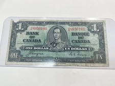 1937 Bank of Canada One Dollar Bill. Gordon - Towers $1 Bank Note