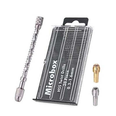 20pcs Mini Drill Bit Set + 2pcs Drill Bit Chuck, Spiral Hand Push Drill Chuck 