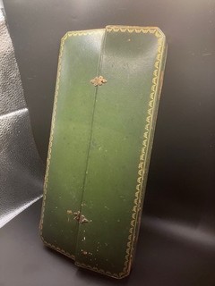 Cartier Antique Green Leather Jewellery Box Paris London Silk Lined