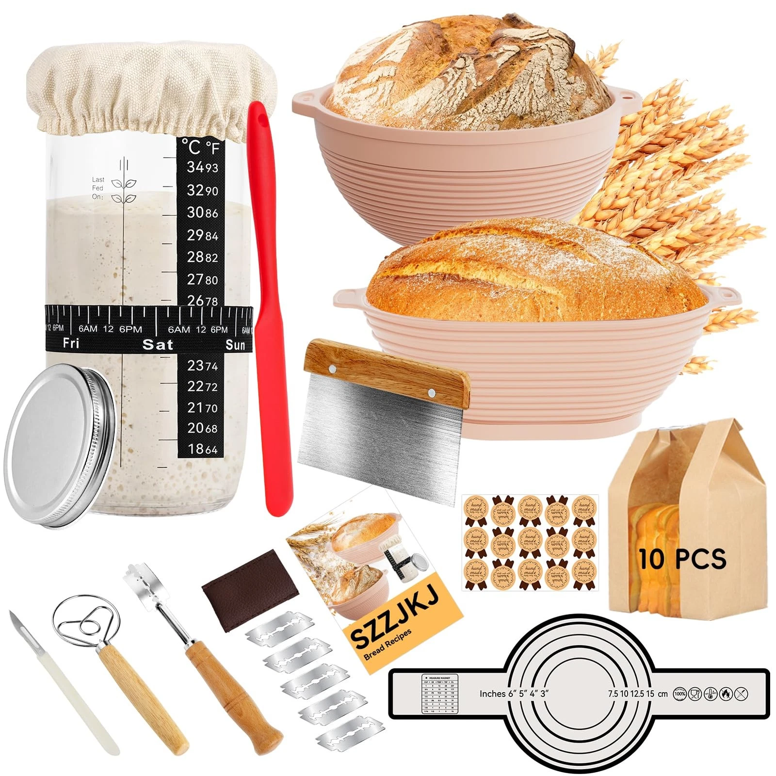 Sourdough Starter Kit, 24PCS Sourdough Bread Baking Supplies, 9"Round & 11"Ov...