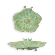 9932747-D Bowl Iron Rustic Bird Bath/-Drinker Flower Petal Green 8x34cm