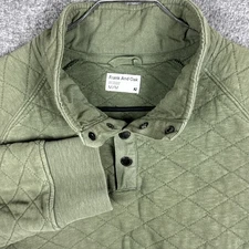 Frank & Oak Sweater Mens Medium Green Pop Over 1/4 Snap Quilted Pullover Pockets