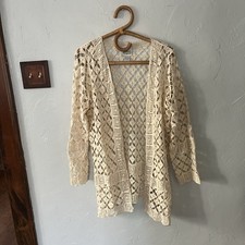 Vintage Cream White Crochet Handmade Cardigan Grandma Cottagecore