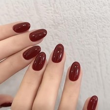 modelones Dark Red Short Press On Nails, Oval Fake Nails with Glue, Tabs, File