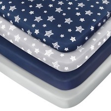 Pack and Play Sheets Boys, 4 Pack Mini Crib Sheets, Stretchy Pack and Play Pl...