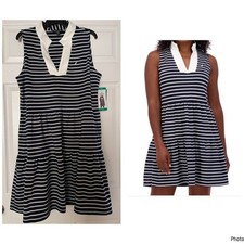 Nautica Jeans Women's Tiered Dress, Navy Size XL