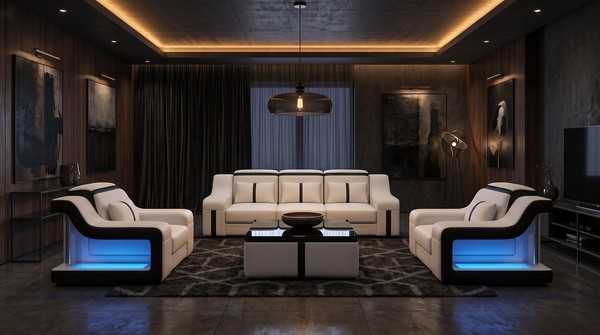 Wohnzimmer Set 3-Sitzer Sofa Sessel Modern Weiß Exklusive Sofagarnitur-image