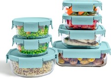 Leak-proof Glass Food Storage Set 14-piece Containers Lids Soft Aqua