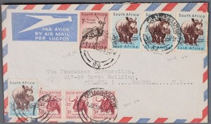 MayfairStamps South Africa 1965 Wildlife Stamps Cape Town to Atlanta GA Air Mail
