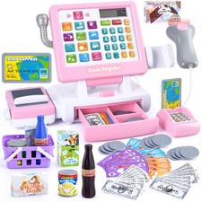 Kids Cash Register Toy - Pretend Calculator Register Toys with Microphone/Con...