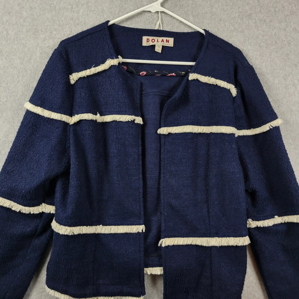Anthropologie Dolan Left Coast Julie Fringed Navy White LS Open Jacket Womens XL - Image 2 of 4