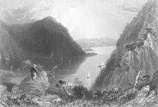 HUDSON RIVER HIGHLANDS SAILBOATS CLIFFS Ship, 1838 Landscape Art Print Engraving