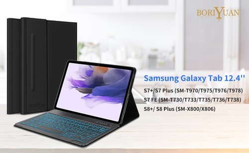 Keyboard Case Samsung Galaxy Tab S7/S8 S7/FE 12.4 Slim Premium Smart Stand Cover - Afbeelding 5 van 8