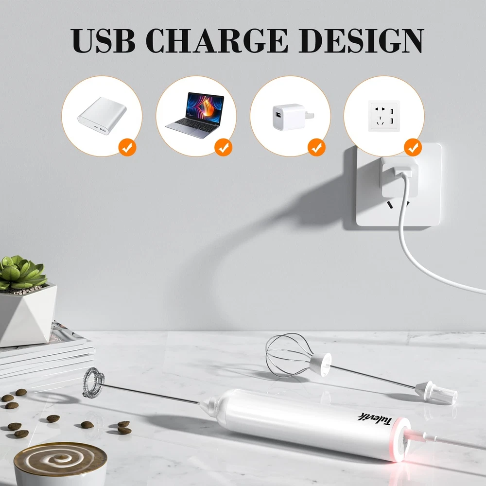 Milk Frother Handheld Electric Frother Wand With Stand Coffee Frother With US...