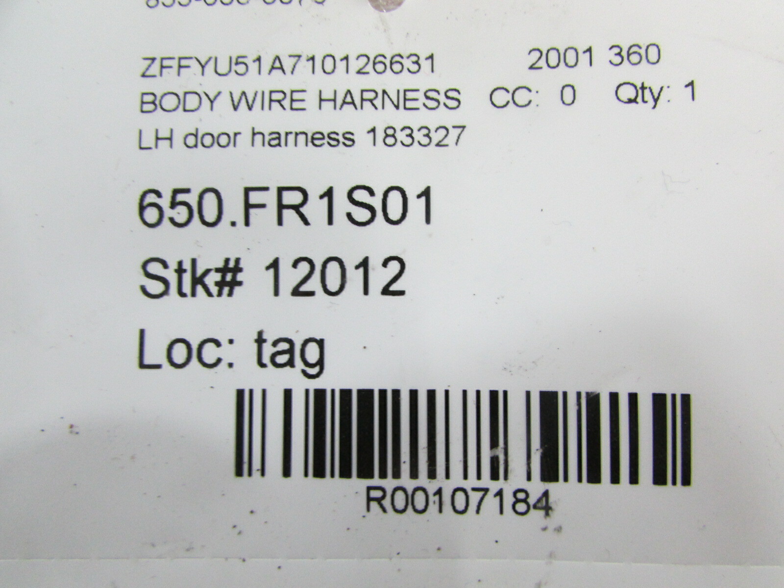 Ferrari 360, LH/RH Door Wiring Harness, Used, P/N 183327