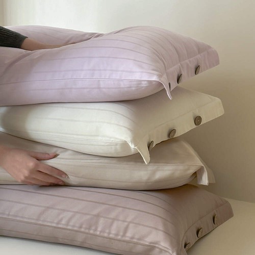 Off White Wide Stripes Long Staple Cotton Sateen Pillowcase Set - Jacquard Strip - Picture 2 of 5