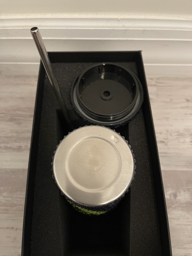 $1175 Versace Swarovski La Greca Medusa Logo Metal Travel Mug Cup Blue Green NIB - Picture 9 of 11