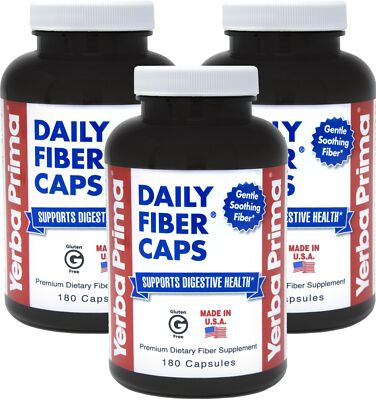 Yerba Prima Daily Fiber Capsules   180 Caps Pack of 3 - Soluble Dietary Fiber...
