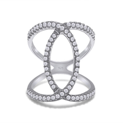 6/10 Ct Simulated Round Diamond Interlocking Oval Design Ring Sterling Silver