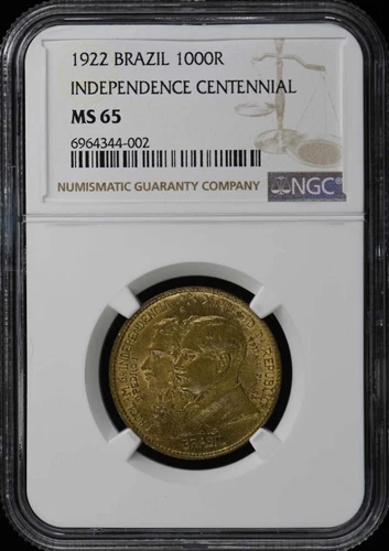 1922 BRAZIL INDEPENDENCE CENTENNIAL 1000R Reis NGC MS65