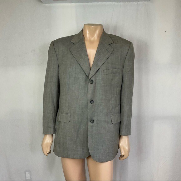 SAINT LAURENT Cappotto blazer anteriore vintage grigio lana beige 3 bottoni 54