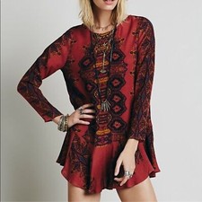 Free People - Open Back Tunic Dress With Pockets - Red - Size Large