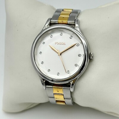 Women's FOSSIL All Stainless Steel Two-Tone Bracelet Watch Crystal Marker BQ3338